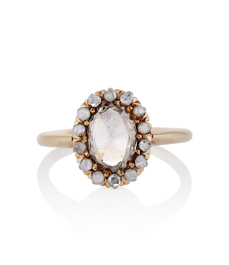 Victorian 1.02 Carat Rose Cut Diamond Yellow Gold Cluster Antique Engagement Ring