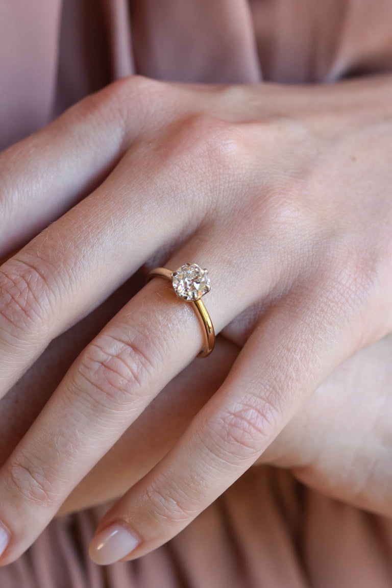 Victorian 1.09 Carat Old European Cut Diamond Yellow Gold Solitaire Vintage Engagement Ring