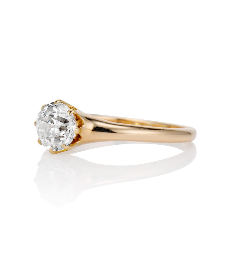 Victorian 1.12 Carat Old European Cut Diamond Yellow Gold Solitaire Ring