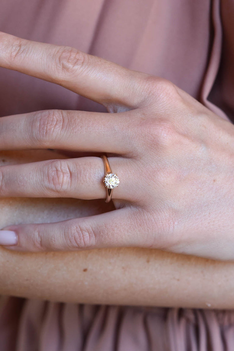 Victorian 1.12 Carat Old European Cut Diamond Yellow Gold Solitaire Vintage Engagement Ring