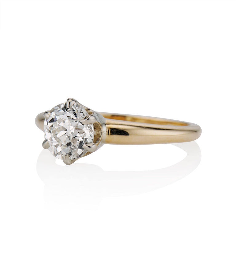 Victorian 1.29 Carat Old European Cut Diamond Yellow Gold Solitaire Ring
