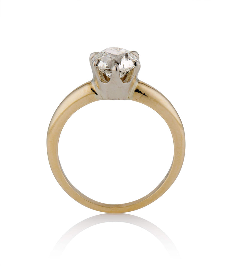 Victorian 1.29 Carat Old European Cut Diamond Yellow Gold Solitaire Ring