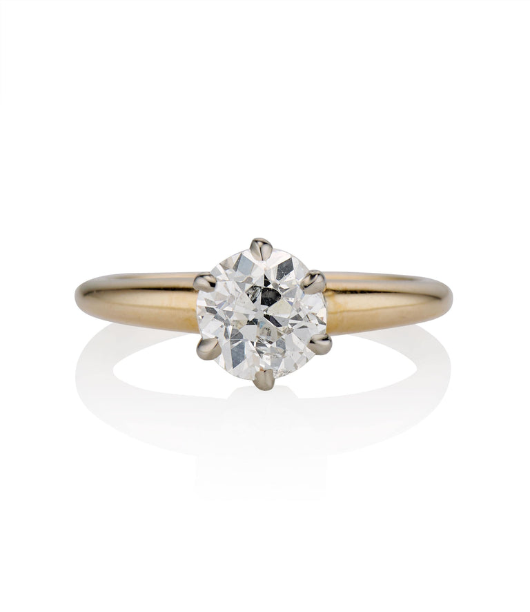 Victorian 1.29 Carat Old European Cut Diamond Yellow Gold Solitaire Ring