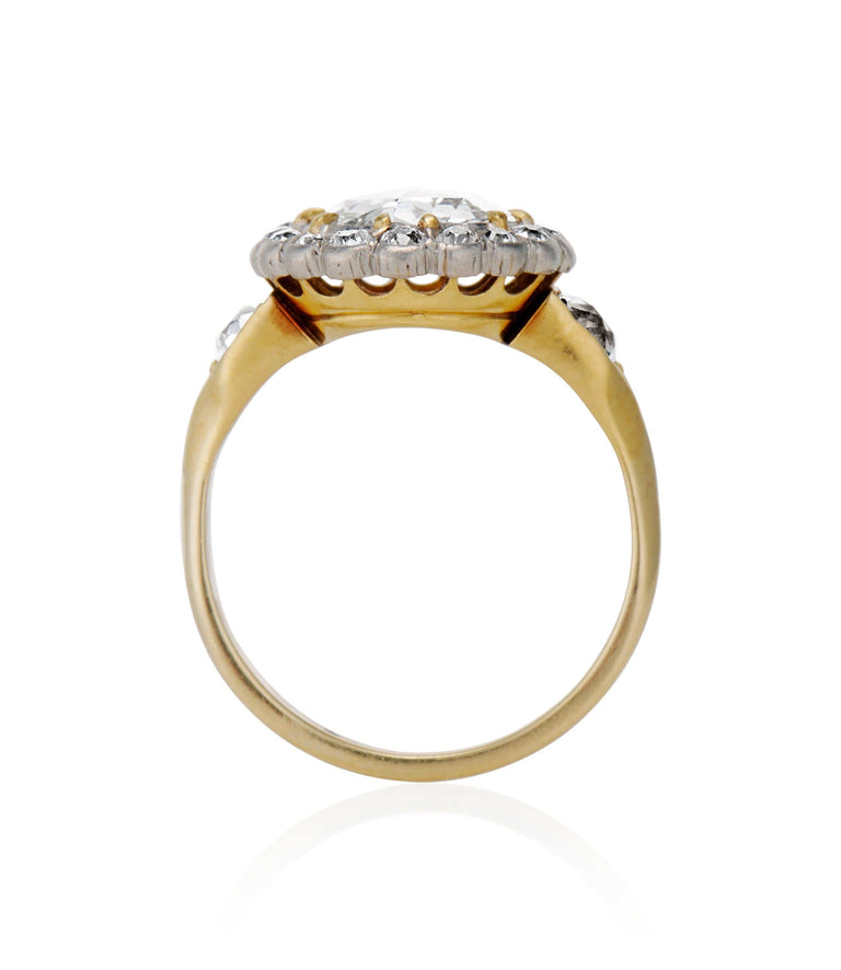 Victorian 1.50 carat Round Rose Cut Diamond Two Tone Cluster Vintage Engagement Ring