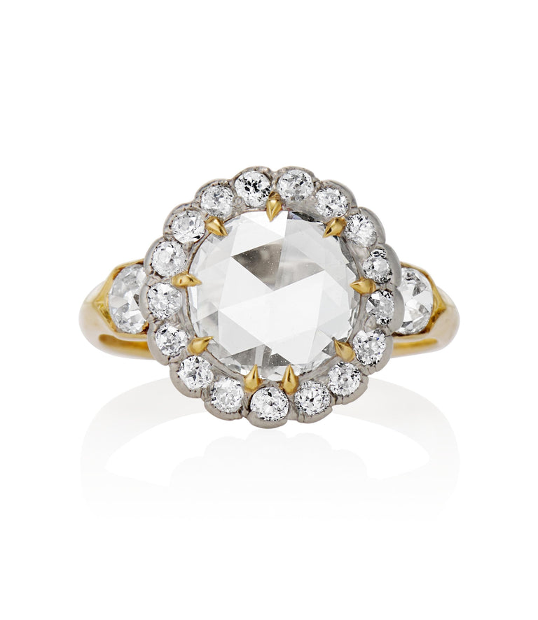 Victorian 1.50 carat Round Rose Cut Diamond Two Tone Cluster Vintage Engagement Ring