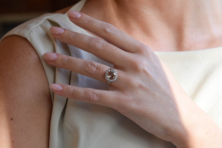 Victorian 1.50 Carat Round Rose Cut Diamond Two Tone Cluster Vintage Engagement Ring