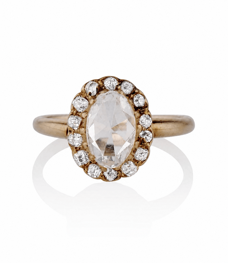 Victorian 1 Carat Rose Cut Diamond Yellow Gold Antique Cluster Engagement Ring