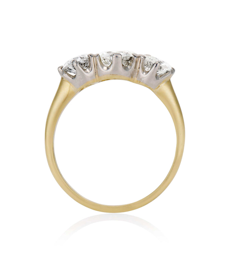 Victorian 2.13 carat Old European Cut Diamond Yellow Gold Three Stone Ring