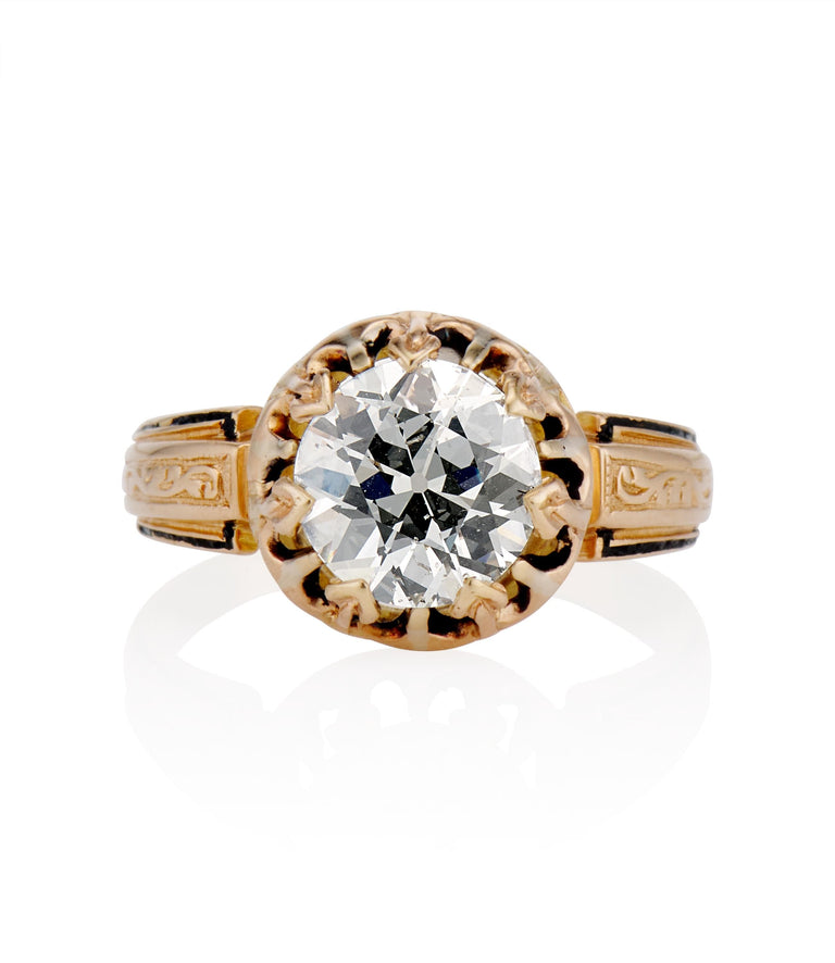 Victorian 2.14 Carat Old European Cut Diamond Yellow Gold Vintage Engagement Ring