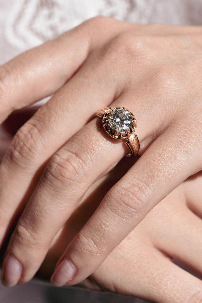 Victorian 2.14 Carat Old European Cut Diamond Yellow Gold Vintage Engagement Ring