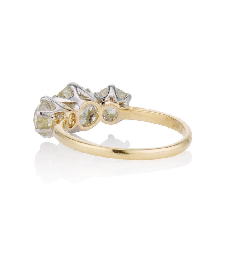Victorian 2.75 Carat Old European Cut Diamond Two Tone Three Stone Ring