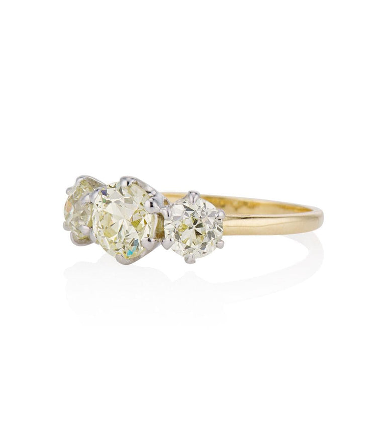 Victorian 2.75 Carat Old European Cut Diamond Two Tone Three Stone Ring