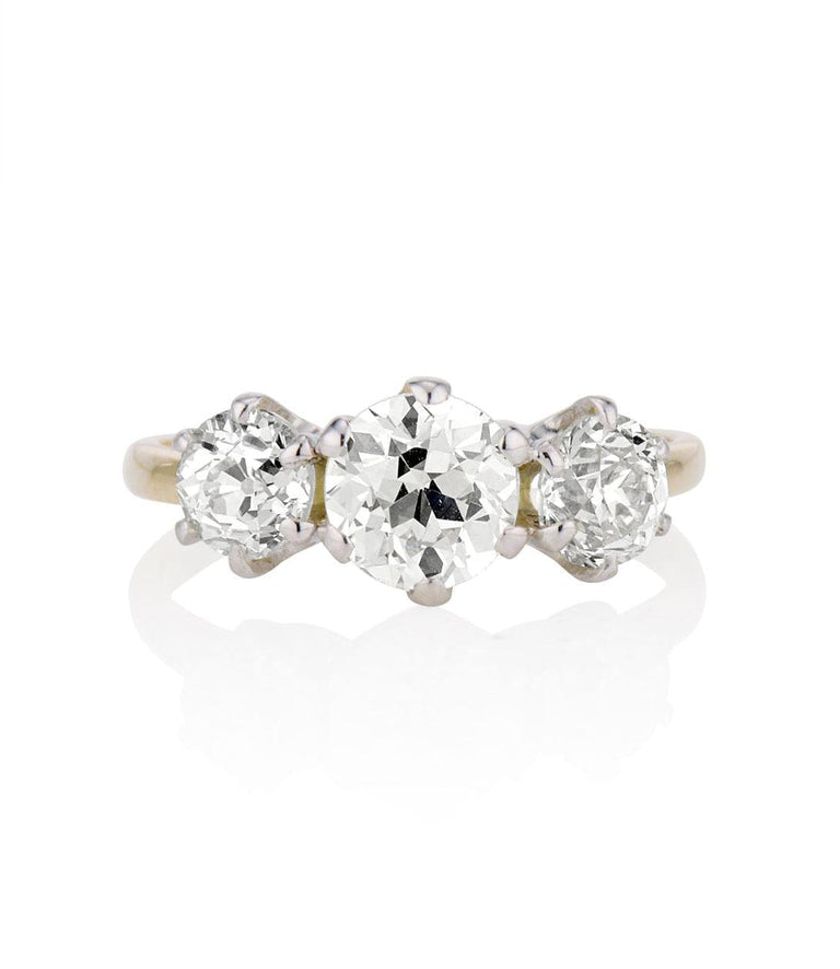 Victorian 2.75 Carat Old European Cut Diamond Two Tone Three Stone Ring