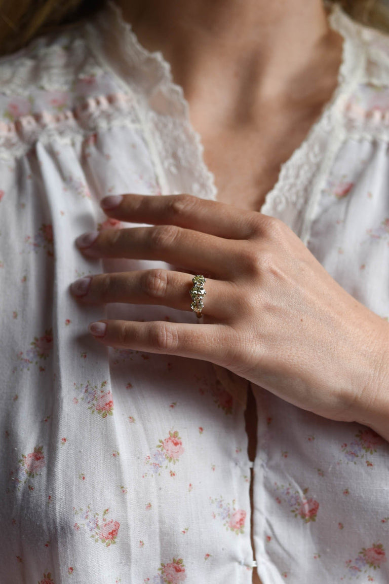 Victorian 2.75 Carat Old European Cut Diamond Two Tone Three Stone Ring