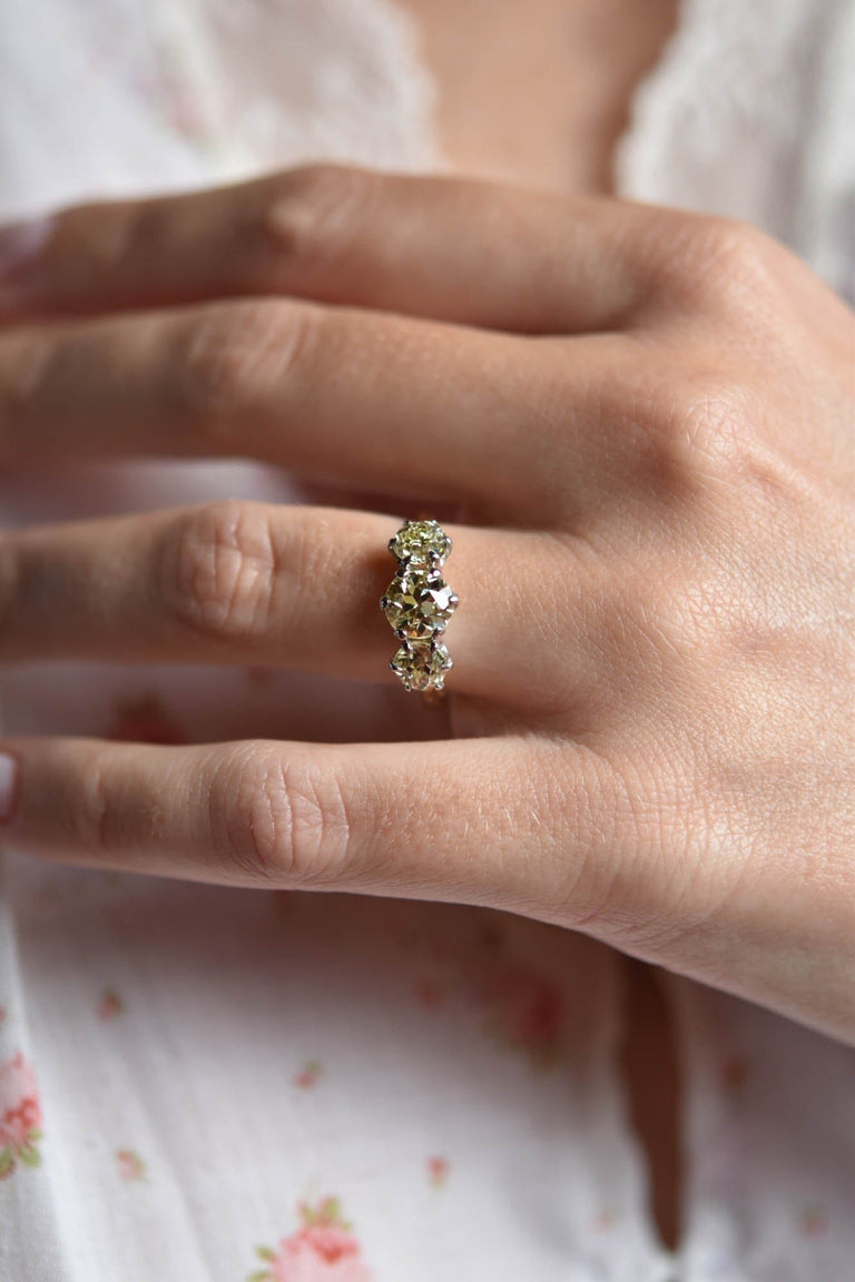 Victorian 2.75 Carat Old European Cut Diamond Two Tone Three Stone Ring