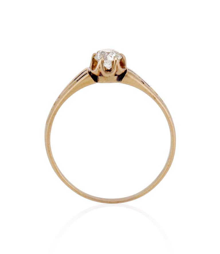 Victorian .23 Carat Old European Cut Diamond Yellow Gold Solitaire Engagement Ring