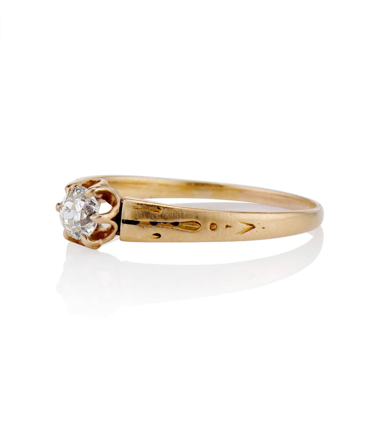 Victorian .23 Carat Old European Cut Diamond Yellow Gold Solitaire Engagement Ring