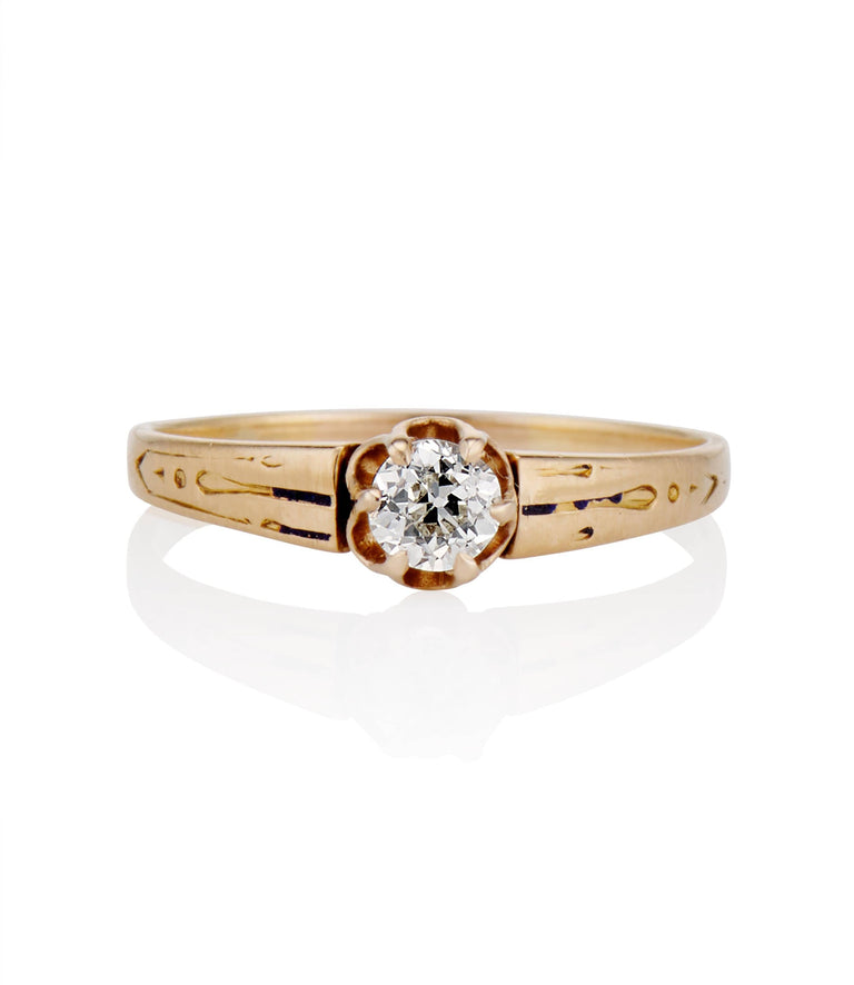 Victorian .23 Carat Old European Cut Diamond Yellow Gold Solitaire Engagement Ring