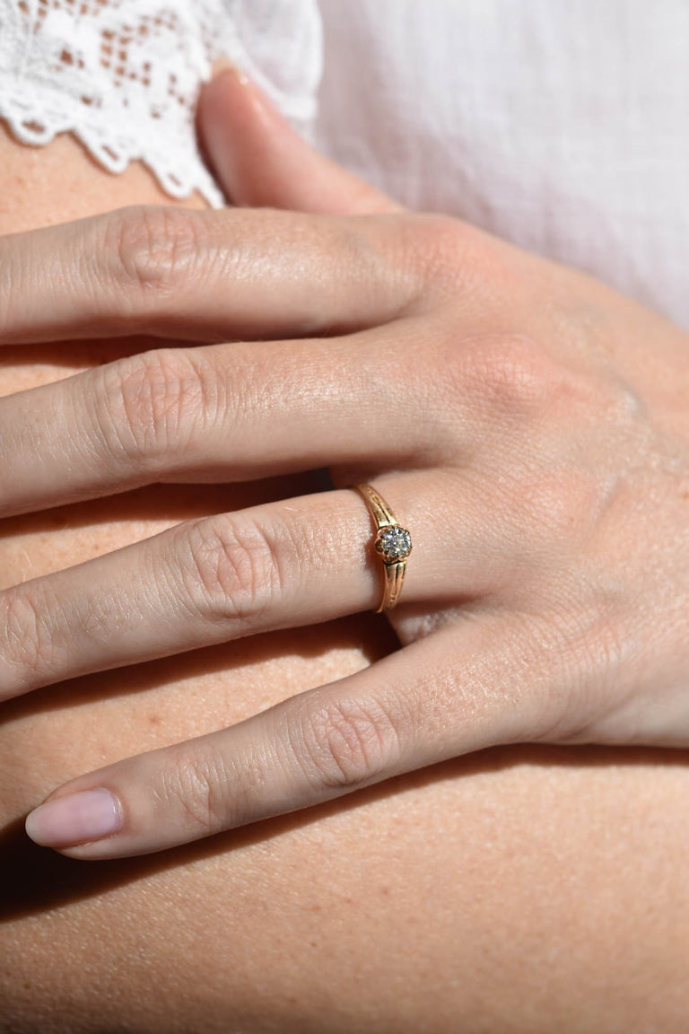 Victorian .23 Carat Old European Cut Diamond Yellow Gold Solitaire Engagement Ring
