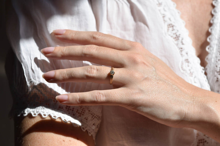 Victorian .23 Carat Old European Cut Diamond Yellow Gold Solitaire Engagement Ring