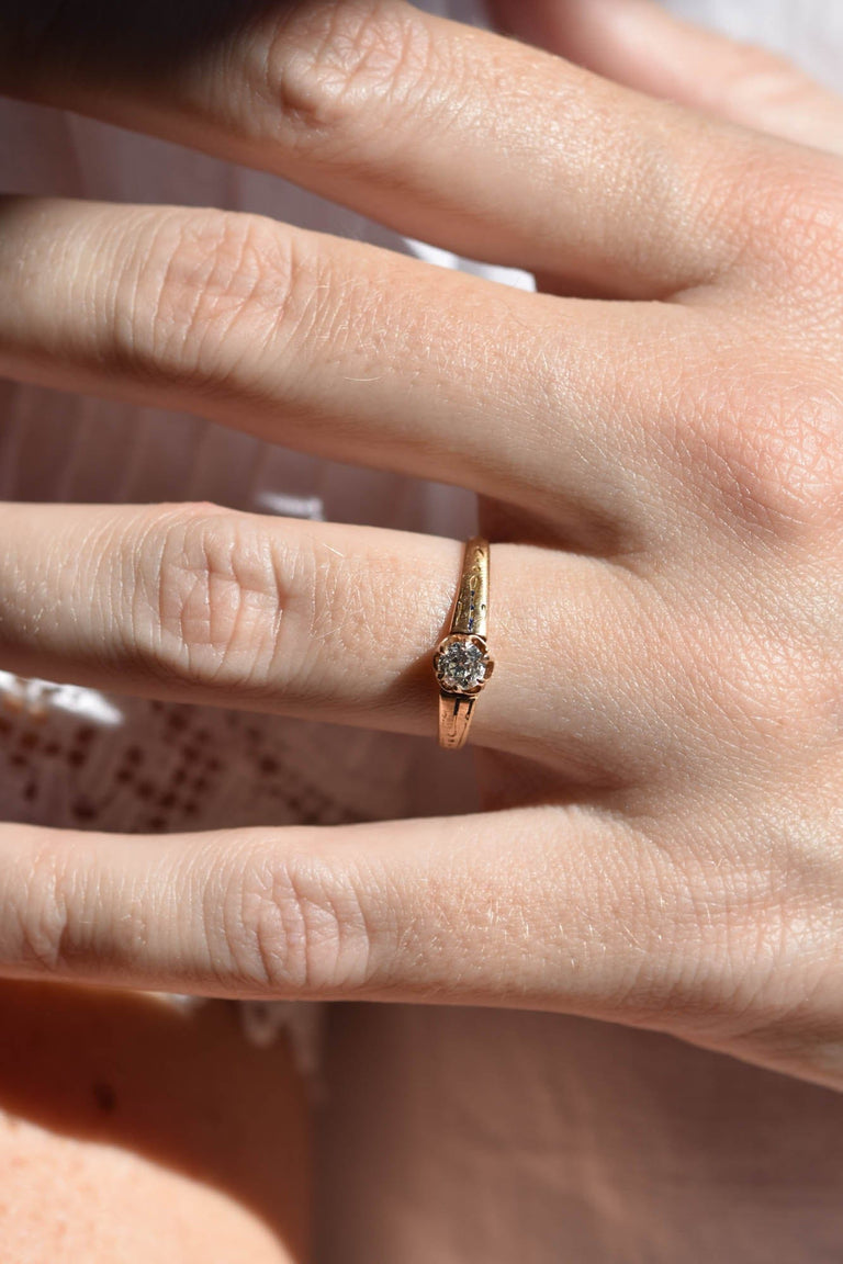 Victorian .23 Carat Old European Cut Diamond Yellow Gold Solitaire Engagement Ring