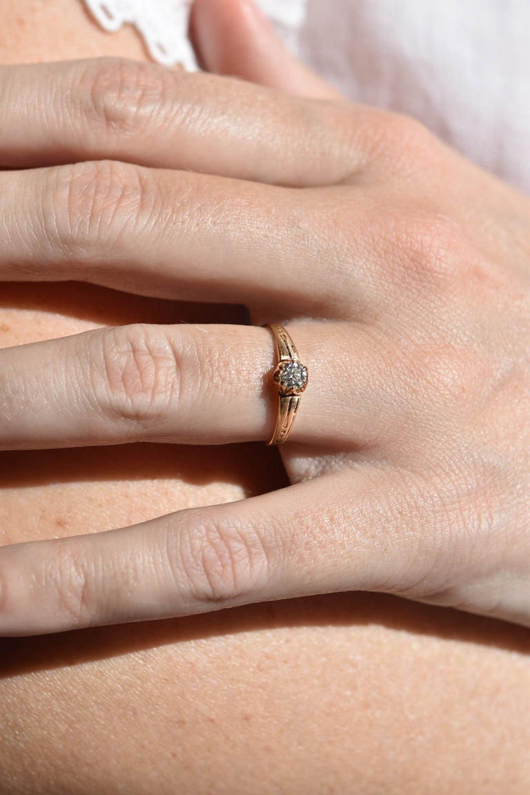 Victorian .23 Carat Old European Cut Diamond Yellow Gold Solitaire Engagement Ring