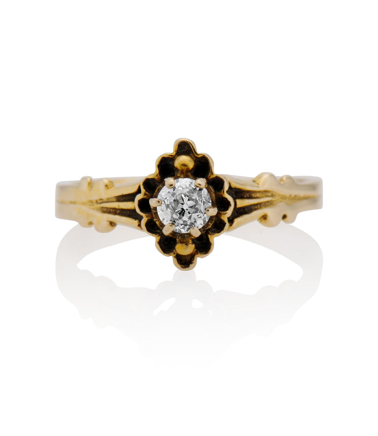 Victorian .23 Carat Round Cut Diamond Yellow Gold Antique Engagement Ring