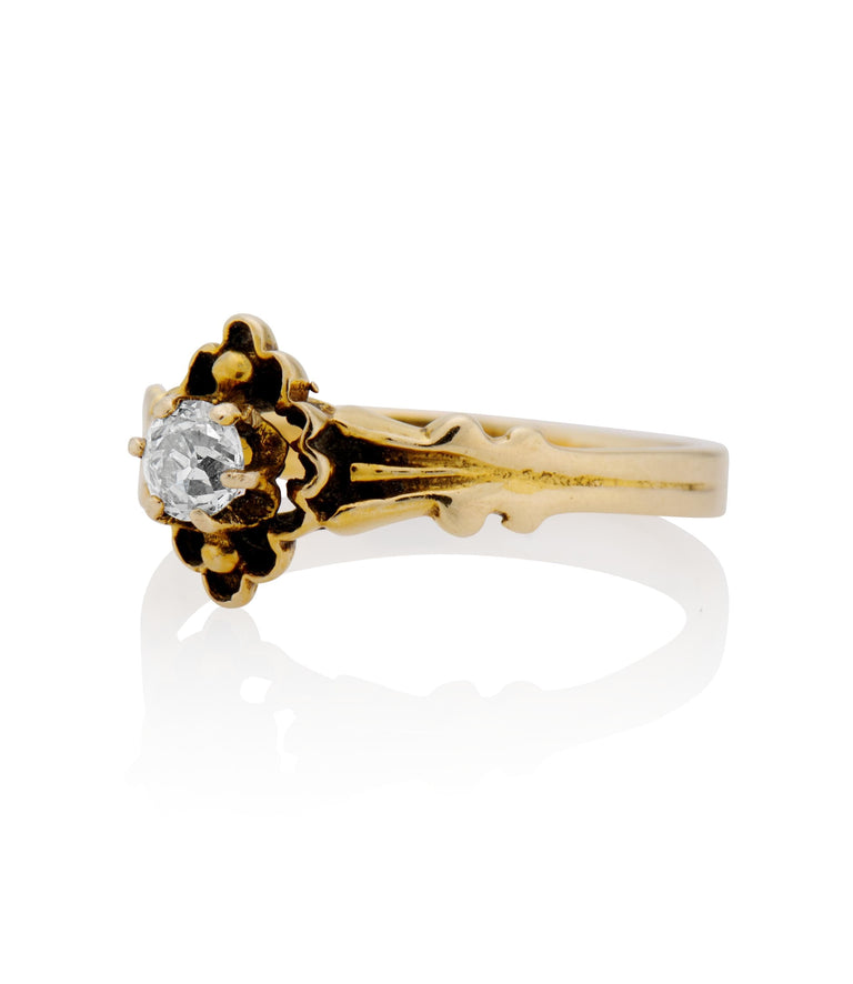 Victorian .23 Carat Round Cut Diamond Yellow Gold Antique Engagement Ring