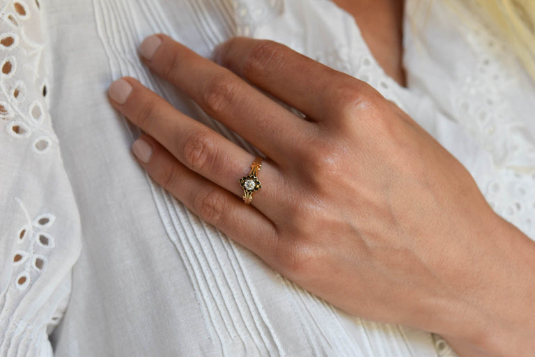 Victorian .23 Carat Round Cut Diamond Yellow Gold Antique Engagement Ring