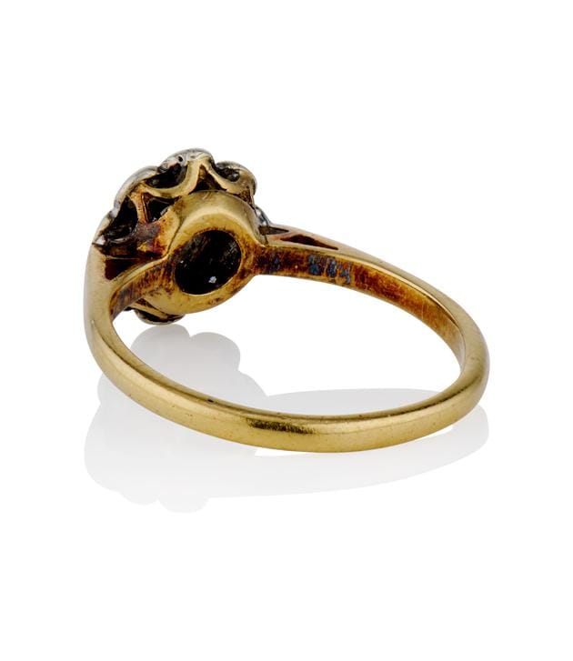 Victorian .27 Carat Old European Cut Diamond Two Tone Floral Cluster Antique Engagement Ring