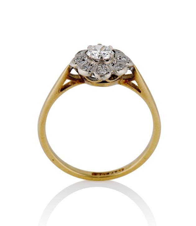 Victorian .27 Carat Old European Cut Diamond Two Tone Floral Cluster Antique Engagement Ring