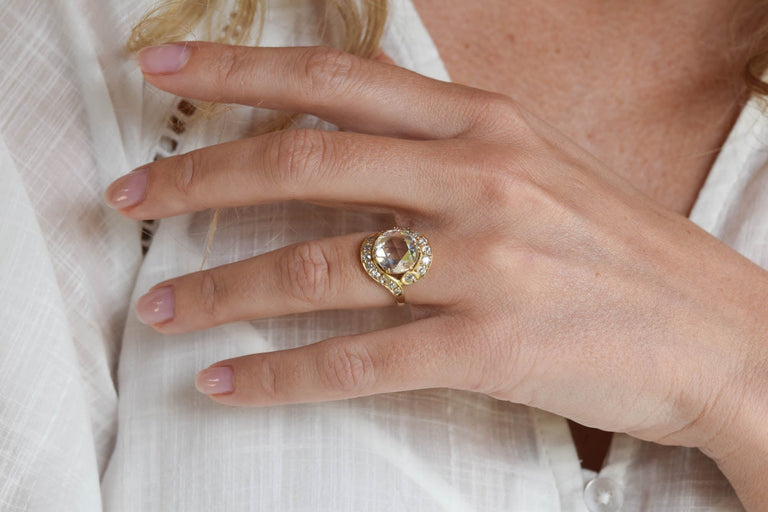 Victorian 3.68 Carat Rose Cut Diamond Yellow Gold Antique Engagement Ring