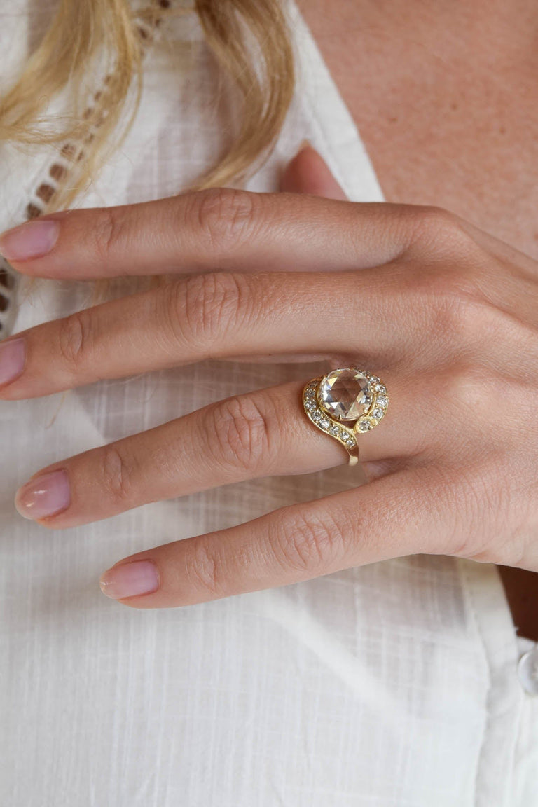 Victorian 3.68 Carat Rose Cut Diamond Yellow Gold Antique Engagement Ring