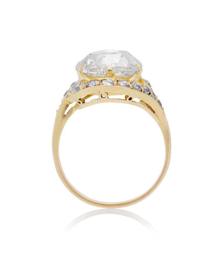 Victorian 3.68 carat Round Cut Diamond Yellow Gold Antique Engagement Ring