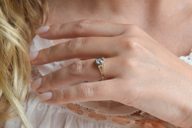 Victorian .36 Carat Old European Cut Diamond Two Tone Antique Engagement Ring