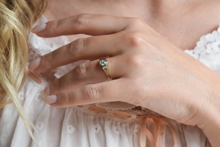Victorian .36 Carat Old European Cut Diamond Two Tone Antique Engagement Ring