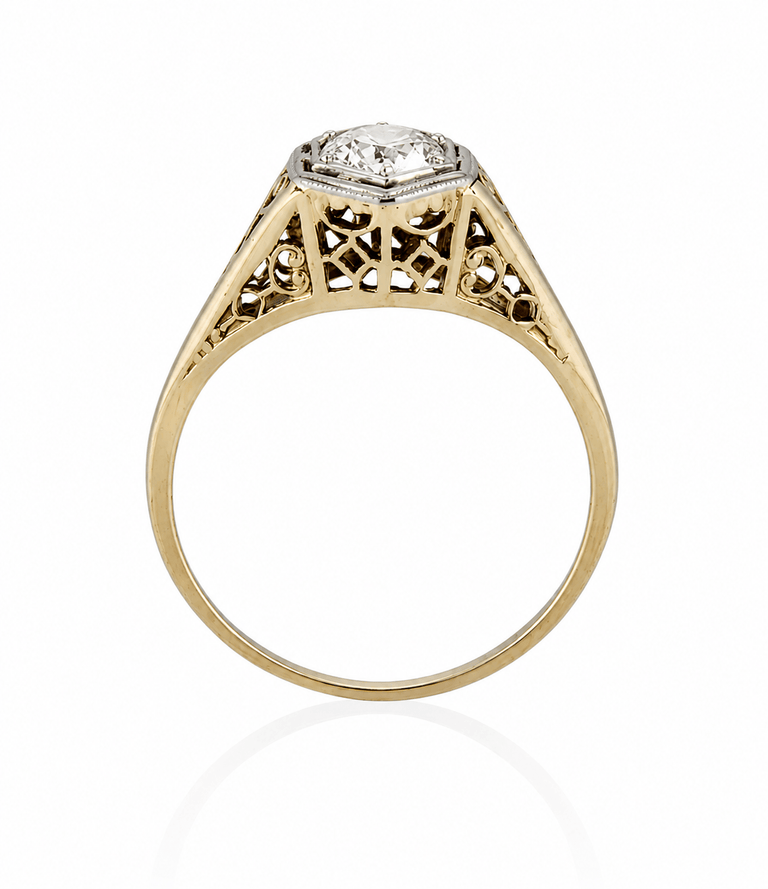 Victorian .36 Carat Old European Cut Diamond Two Tone Antique Engagement Ring