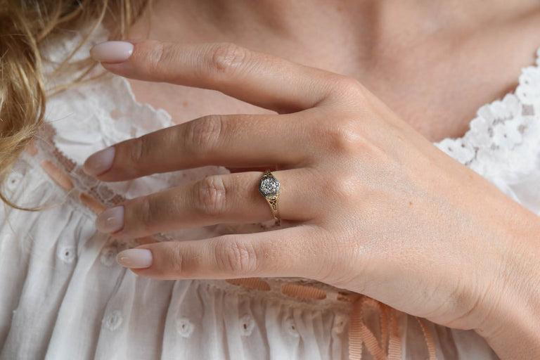 Victorian .36 Carat Old European Cut Diamond Two Tone Antique Engagement Ring