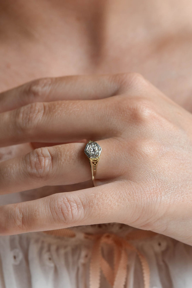 Victorian .36 Carat Old European Cut Diamond Two Tone Antique Engagement Ring