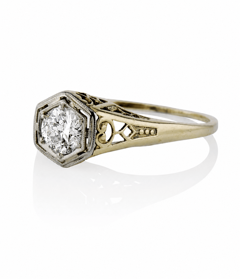 Victorian .36 Carat Old European Cut Diamond Two Tone Antique Engagement Ring