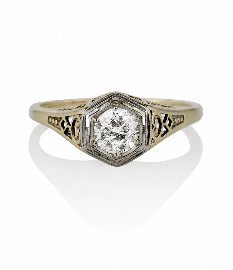 Victorian .36 Carat Old European Cut Diamond Two Tone Antique Engagement Ring