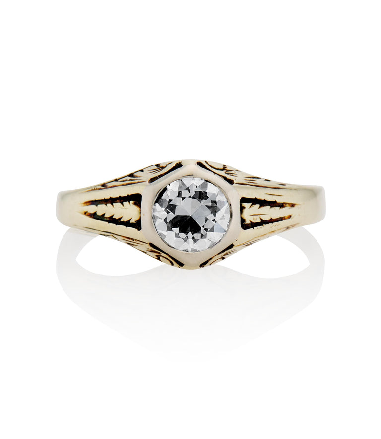 Victorian .43 Carat Old Euro Cut Diamond Yellow Gold Antique Engagement Ring