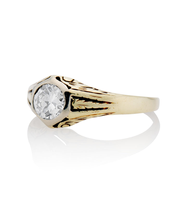 Victorian .43 Carat Old Euro Cut Diamond Yellow Gold Antique Engagement Ring