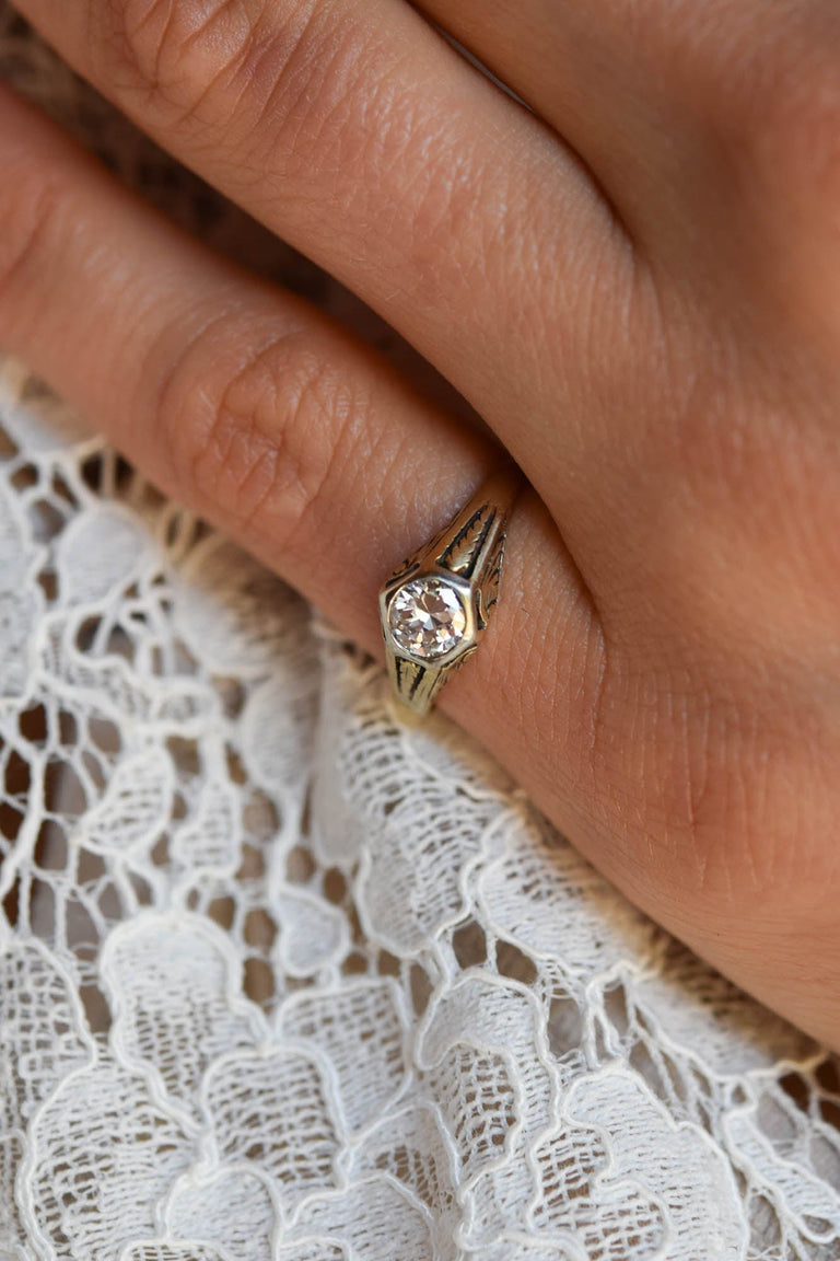 Victorian .43 Carat Old Euro Cut Diamond Yellow Gold Antique Engagement Ring