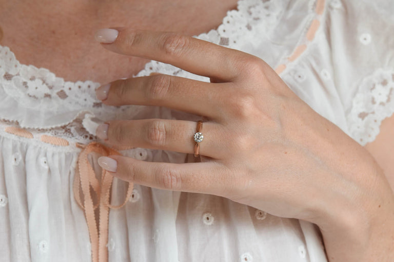 Victorian .45 Carat Old European Cut Diamond Rose Gold Solitaire Antique Engagement Ring