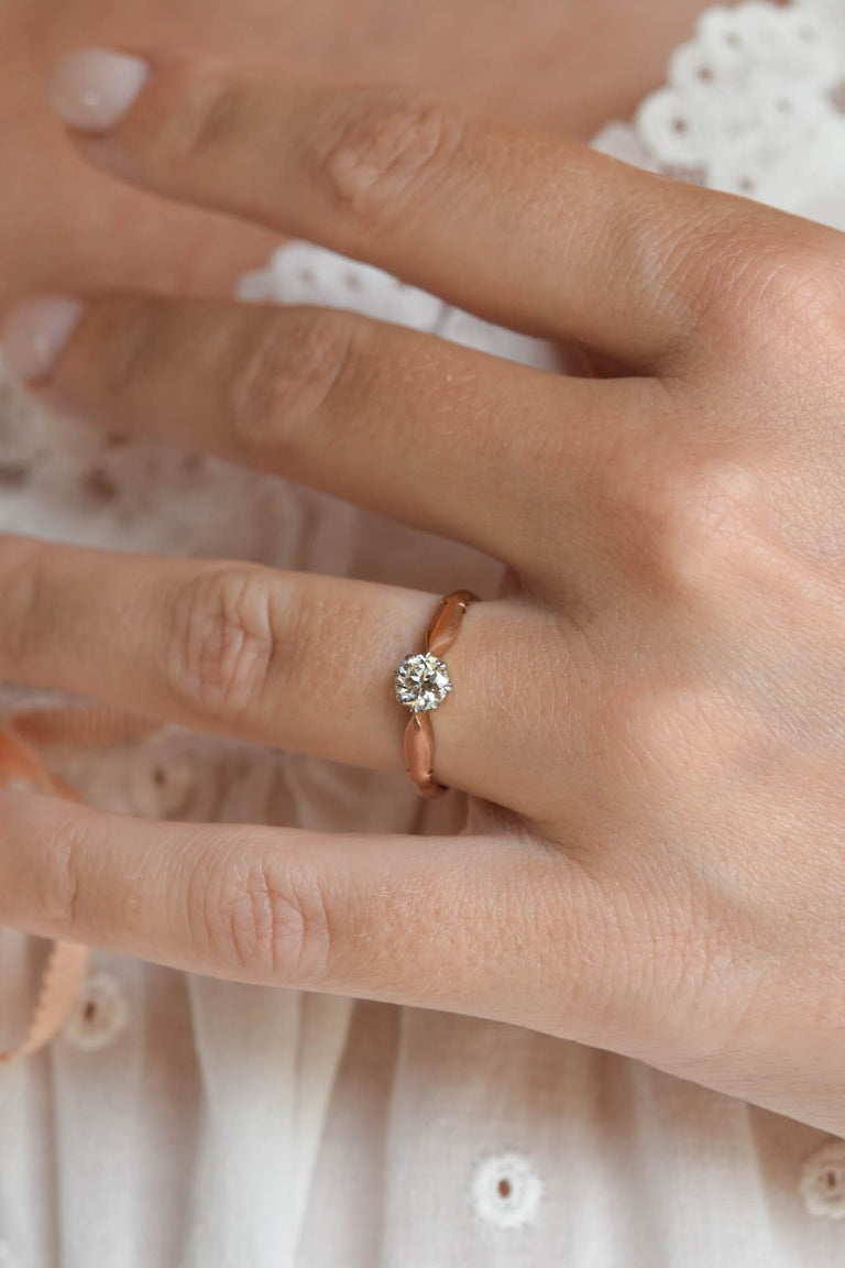 Victorian .45 Carat Old European Cut Diamond Rose Gold Solitaire Antique Engagement Ring