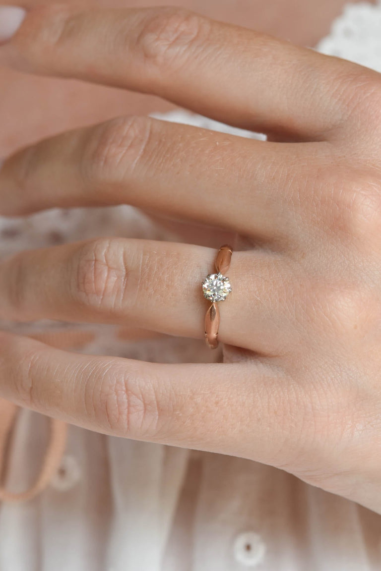 Victorian .45 Carat Old European Cut Diamond Rose Gold Solitaire Antique Engagement Ring