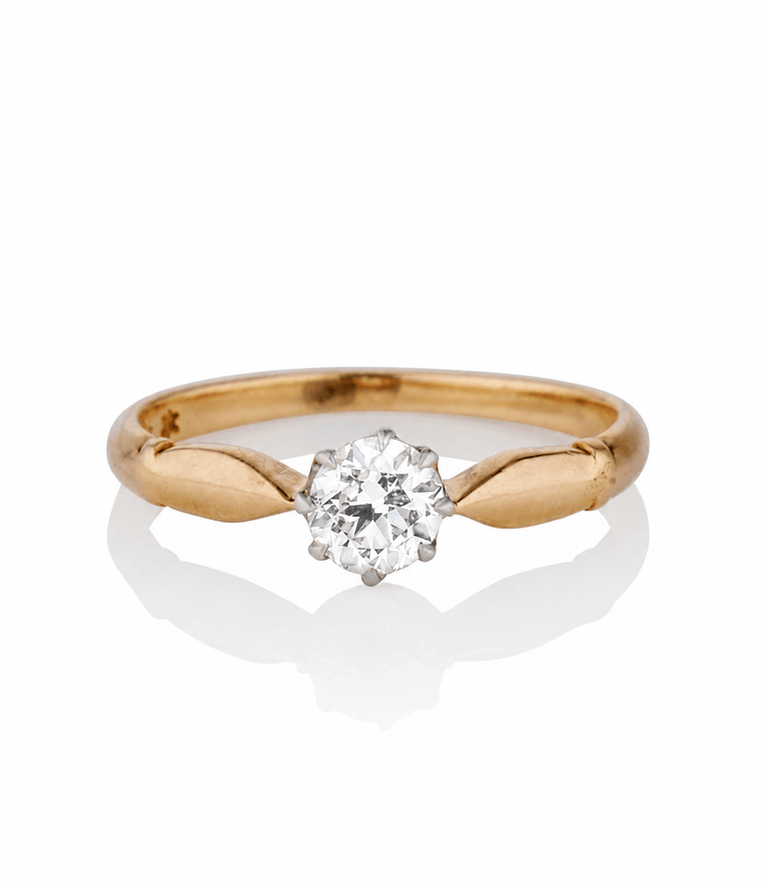 Victorian .45 Carat Old European Cut Diamond Rose Gold Solitaire Antique Engagement Ring