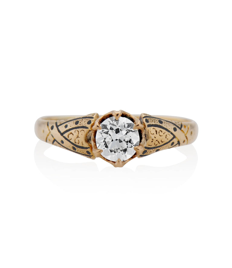 Victorian .48 Carat Old European Cut Diamond Yellow Gold Antique Engagement Ring