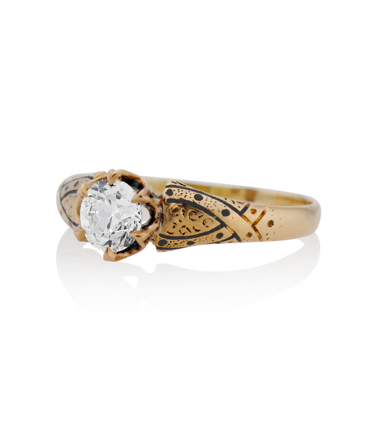 Victorian .48 Carat Old European Cut Diamond Yellow Gold Antique Engagement Ring